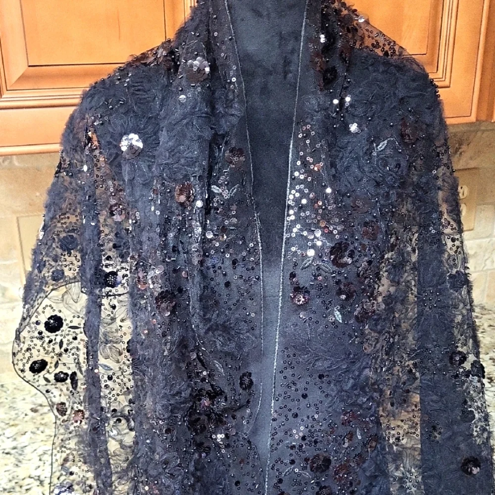 Cezanne Black Sequin Evening Shoulder Wrap Shawl